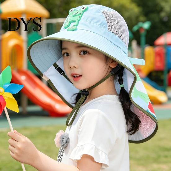 Kids Foldable Camping Hat Summer Sun for Boys Girls, Breathable Mesh Wide Brim Cap with Neck Accessories Flap, Adjustable Strap & Whistle, UV