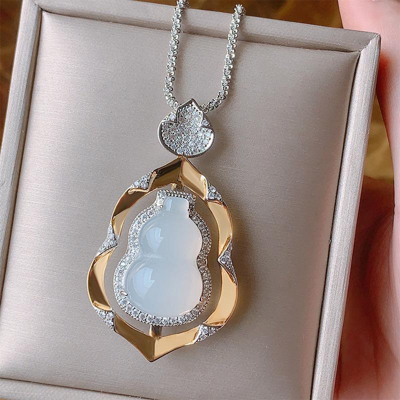 Ювелирные изделия тыква зеленый халцедон белый халцедон ожерелье кулон новый китайский ретро национальный стиль ожерелье безопасная тыква