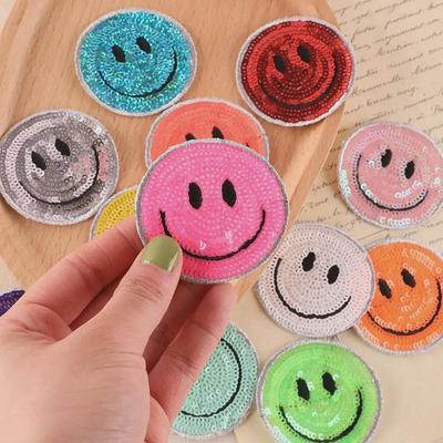 Нашивка с пайетками Duoku Colorful Smiley Face для одежды, обуви, шляп и сумок