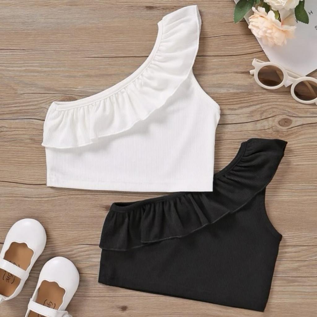 Однотонный детский жилет с оборками на одно плечо, тонкий, плиссированный, цельный