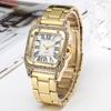 Fashion Square Watches Women Crystal Gold Watches Luxury Stainless Steel Quartz Wristwatches Clock