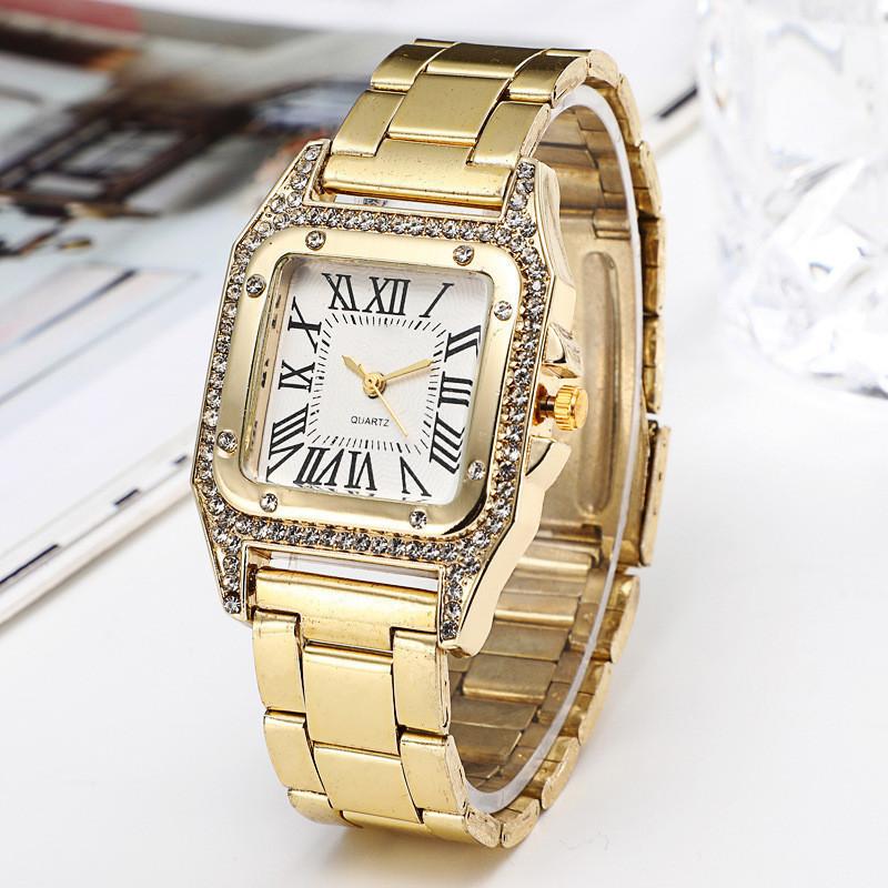 Fashion Square Watches Women Crystal Gold Watches Luxury Stainless Steel Quartz Wristwatches Clock