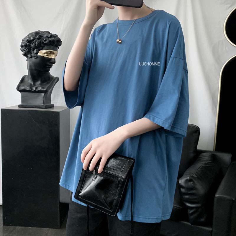 Мужская летняя футболка с короткими рукавами из 100% хлопка с пятиточечным рукавом, студенческий тренд, свободный топ с круглым вырезом и половиной рукавов