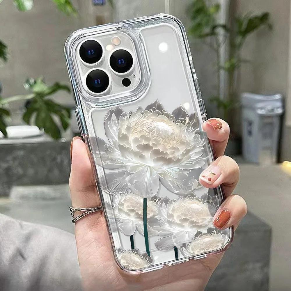 Ударопрочный чехол для телефона с цветком лотоса для iPhone 15 Pro Чехол iPhone 13 11 16 12 14 Pro Max XR 16e XS 8 7 Plus SE Прозрачная крышка