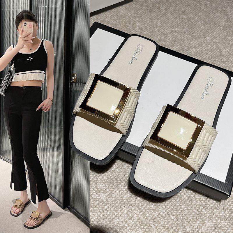 Новые модные универсальные тапочки корейского выпуска для женской летней верхней одежды, домашние нескользящие студенческие тапочки на плоской подошве