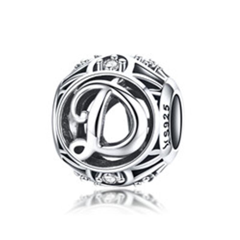 BAMOER Круглые шармы из стерлингового серебра 925 "Латинский алфавит"