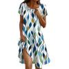 Short Sleeve Boho Dress For Women Casual Loose Fit Sundress Print Round Neck Dress With Pockets