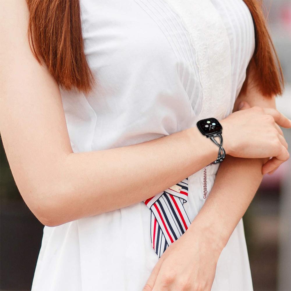 Для Fitbit Versa 4/Sense 2 X-образный ремешок для часов с украшением из страз, сменный браслет из цинкового сплава