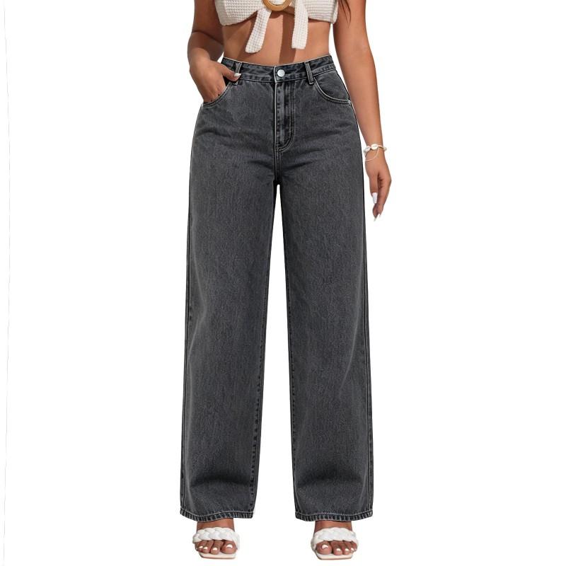 Womens High-Waisted Wide Leg Denim Pants Stretchy Casual Jeans 2025 White Pink Black Blue Gray