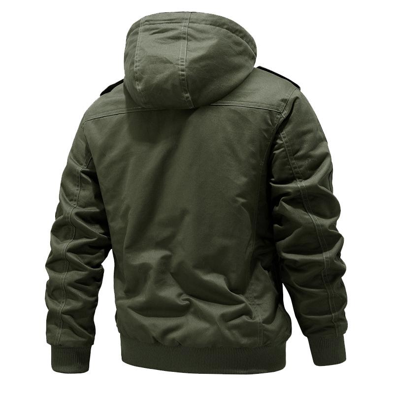 Pure Cotton Jacket Men'S Military Clothing Men'S Jacket Washed Winter Velvet Cotton Jacket Hooded