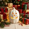 Spooky Season Party Props Halloween Pumpkin Candle Holder, Resin Lantern Tealight Holder with Glowing for Kids Carved Face Fall Farmhouse Table Mantle