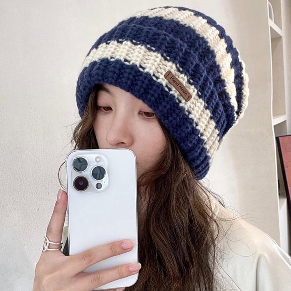 Keep Warm Winter Hats Stripe Knitted Hat Casual Beanie Caps for Men Women