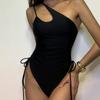 Женский сексуальный нерегулярный эластичный купальник на одно плечо, летний купальник с открытой спиной и покатым плечом, однотонный обтягивающий цельный купальник