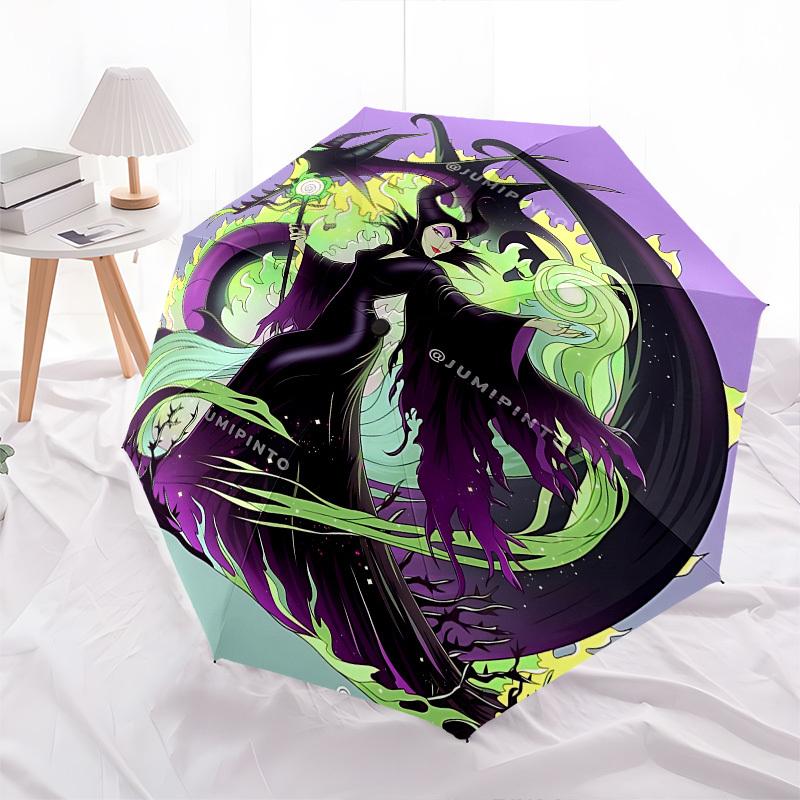 Maleficent, Sorcery Themed Automatic Opening and Closing Umbrella, Brightly Colored 8-rib Portable Umbrella, Suitable for Men and Women, A P