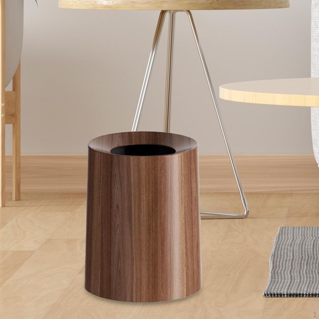 Imitation Wood Grain Trash Can Open Top Garbage Bucket Elegant Waste Basket Round Wastebasket