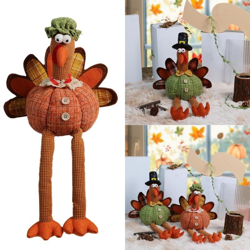 Turkey Gnome Doll Hanging Leg Turkey Doll for Thanksgiving Day Home Desk Shelf Decoration Harvest Festival Supply