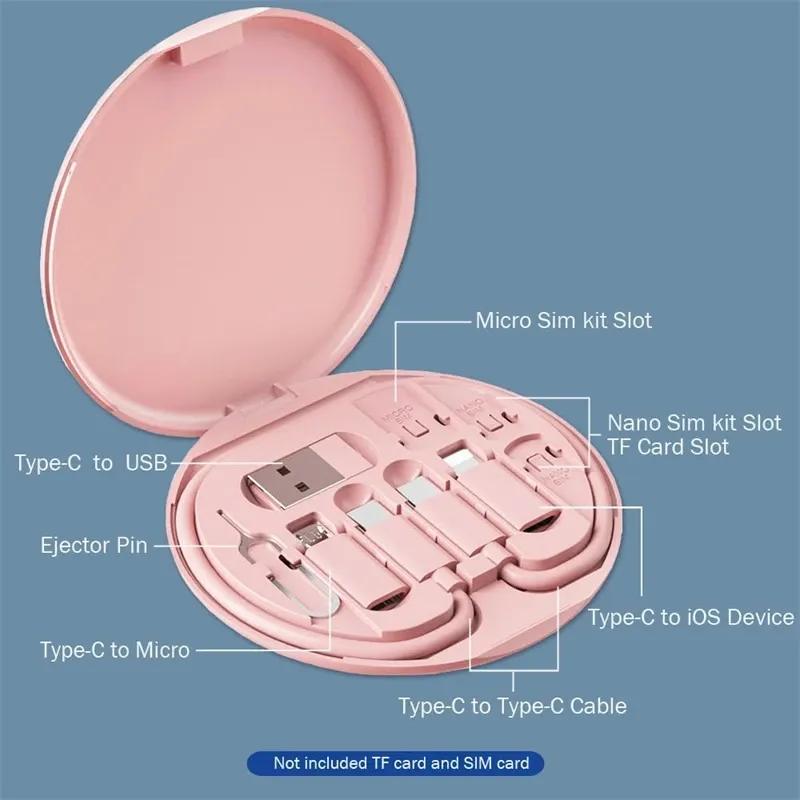 Кабель для быстрой зарядки мощностью 60 Вт, кабель USB для передачи данных 3 в 1 с футляром для хранения, многофункциональный USB-адаптер для зарядки, совместимый с Lightning Type-C