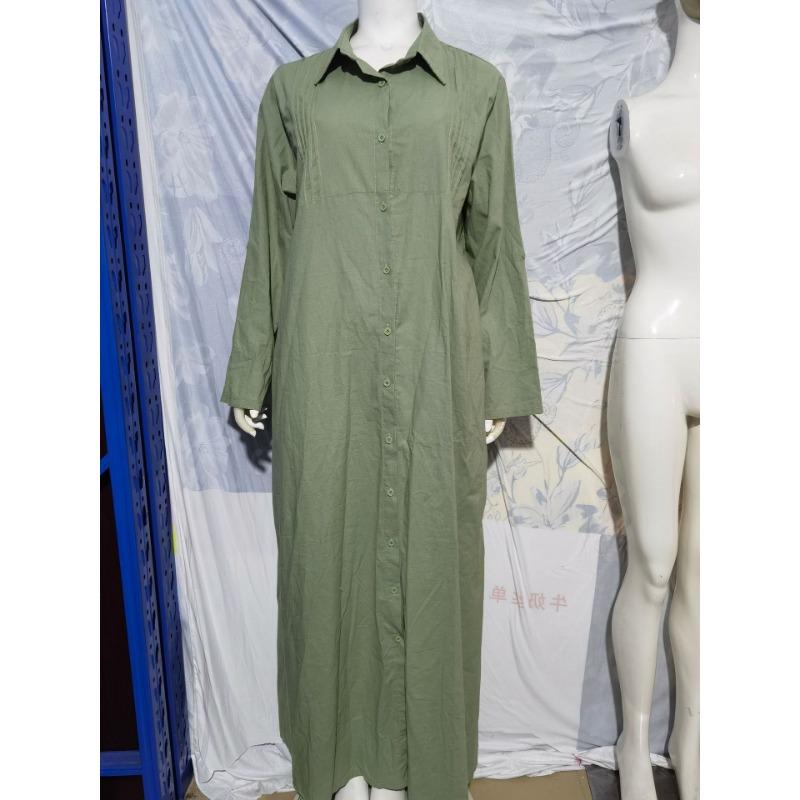 Plus Size Spring and Autumn Women's Dress Solid Colour Standing Collar Long Sleeve Temperament Elegant Simple Loose Fashion Long Cotton Linen Dresses