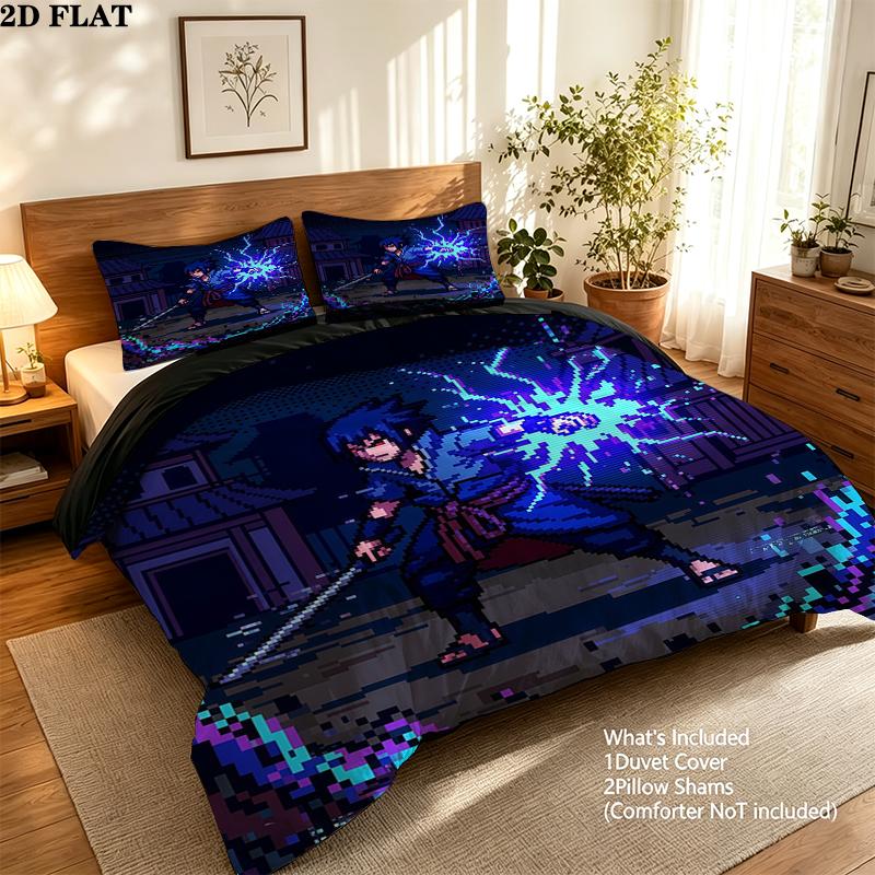 Uchiha Sasuke Pattern Bedding Home Decoration Birthday Gift ( 1 duvet cover + 2 pillowcase, without core),fan merchandise.