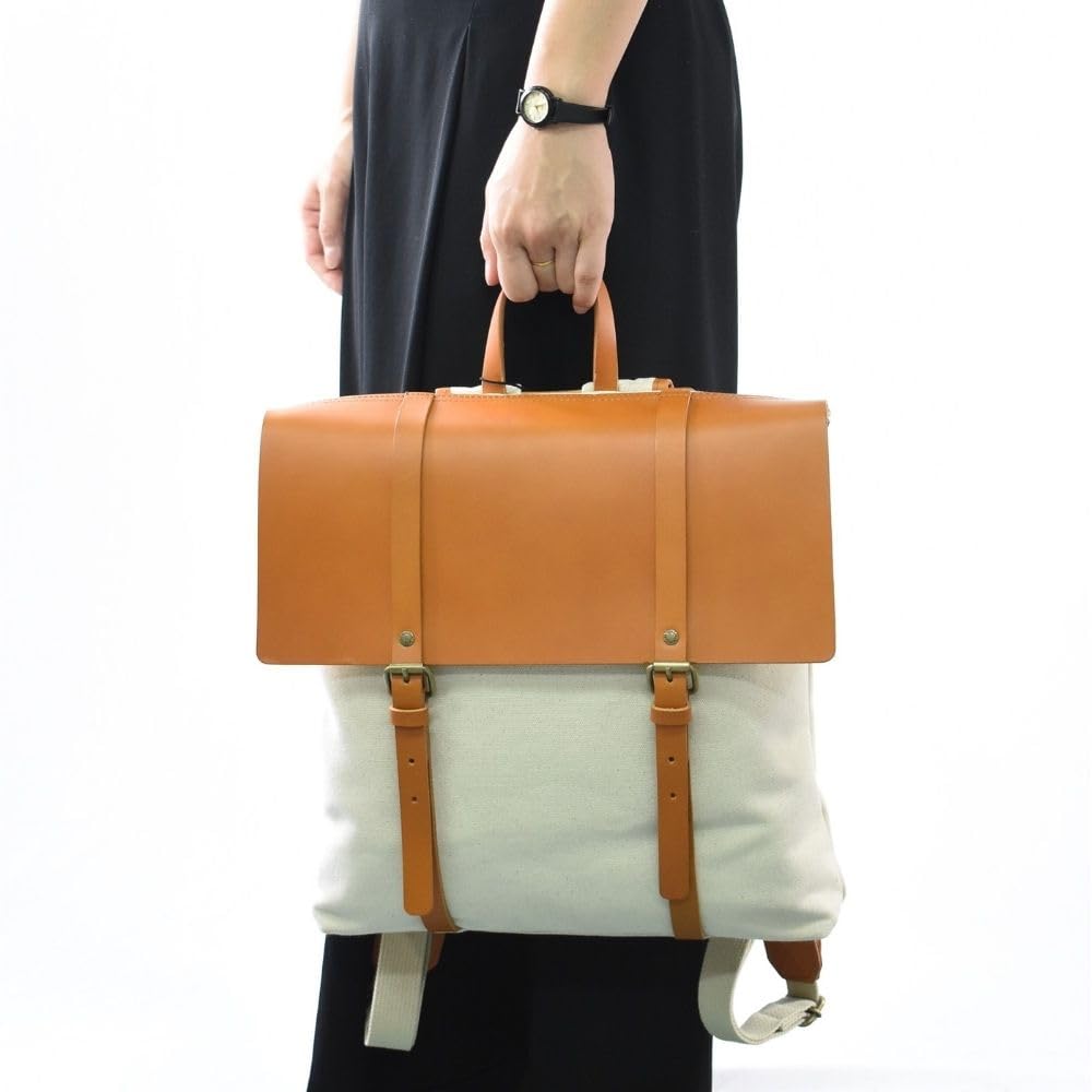 Стул Marutomi Shokai Канвас и кожаный клапан Кожа верблюжьего цвета и Ш32 x В36 x Рюкзак, Канвас цвета экрю, Размер прибл.. D7см, 7M0-1106