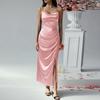 Women's Satin Bodycon Dress Spaghetti Strap Side Slip Long Dress Cowl Neck Sexy Club Midi Dresses for Evening Birthday Party Weddings