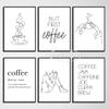 Кофейня Кофейный бар Линейный рисунок Вывеска Минималистичные постеры и принты Картина на холсте Настенное искусство Картинка для кафе Кухня Домашний декор