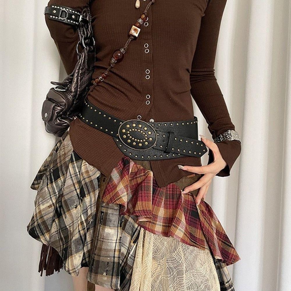 Винтажный женский пояс на талию Готический пояс для платья Джинсовый пояс Модный кожаный пояс с заклепками Уличная одежда