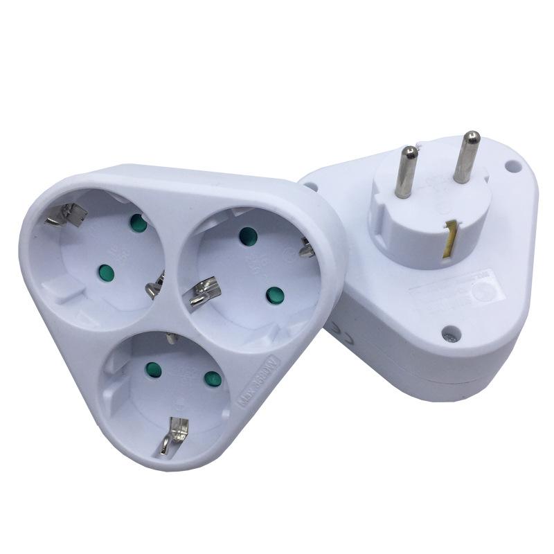 EU Type F 3 Way Power Strip, 16A Cordless Outlet Splitter, Wall Plug Adapter with 4.8mm Pins, 3680W Max for Europe & Russia