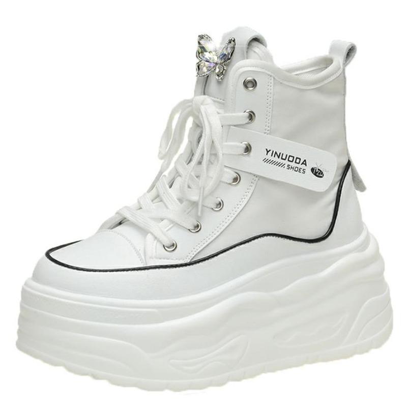 Fashion 2024 Spring Fashion Women Ankle Boots High Platform Canvas Boots 8CM Wedge Heels Sneakers Woman Autumn Thick Sole Short Boots