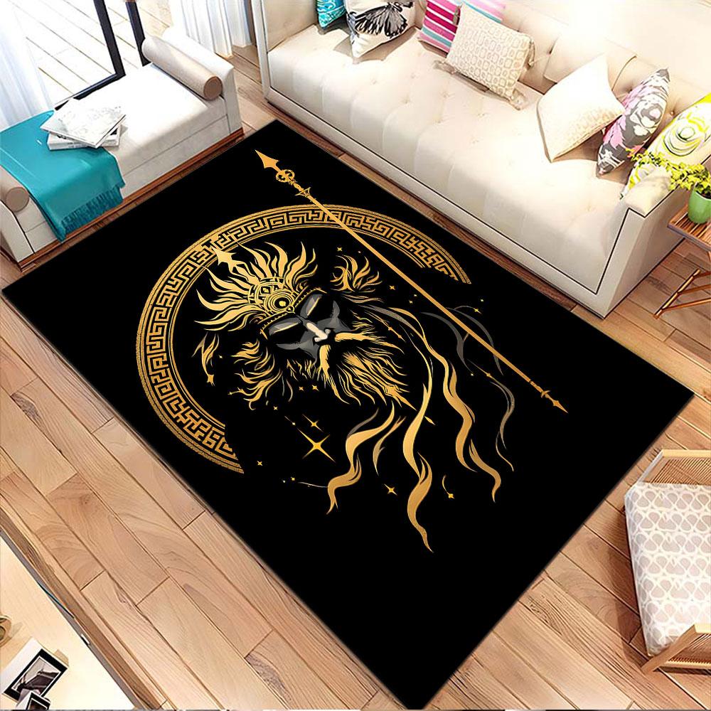 Majestic Greek God Design Patterned carpet, non slip mat suitable for living room and bedroom sofas