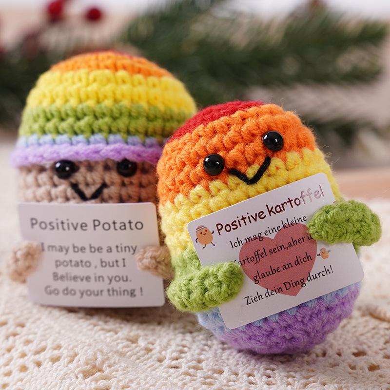 New Handmade Knitted Positive Energy Glasses Potatoes With Card Home Room Decoration Funny Woo lCrochet Potato Ornament Gifts