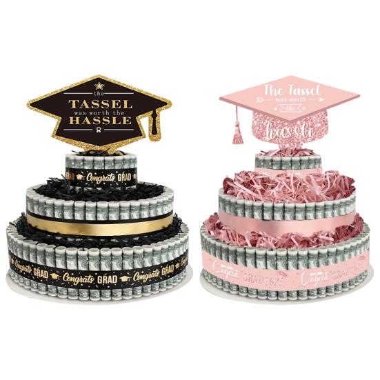 2025 Graduation Gifts 3 Tier Cake Filled with Cash Money Class of 2025 Graduation Decoration for Boys Girls High School College Grad Party Supplies