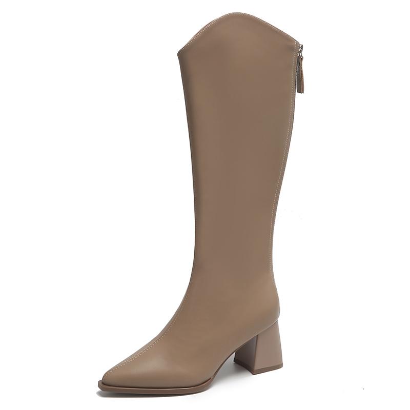 Plus Size New Women Boots Zipper Thick High Heels Simple Autumn Winter Boots Knee High Botas