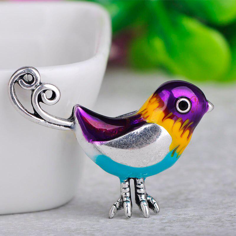 Blucome Fashion Cute Little Bird Shape Colorful Enamel Brooches Antique Silver Pins For Women Kids Scarf Suit Corsages Jewelry