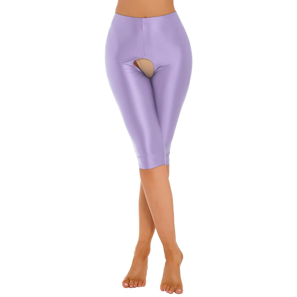 Womens Short Leggings Shiny Cutout Tights Stretchy Base Bottoms