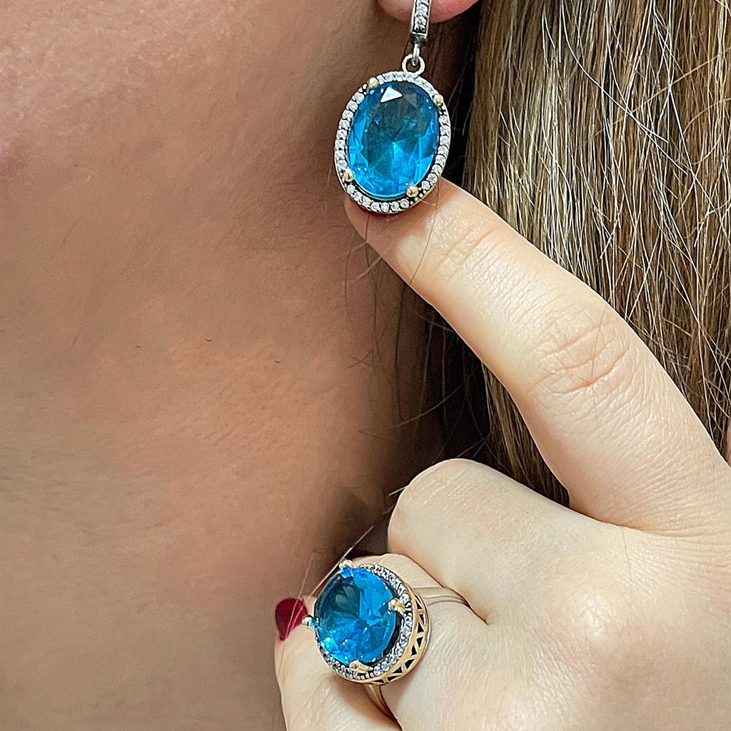 Серебряная серьга с аквамариновым камнем, Серьга из стерлингового серебра, Серьга с драгоценным камнем, Ювелирные изделия в стиле Hurrem Sultan, Османские украшения, Подарок для женщин