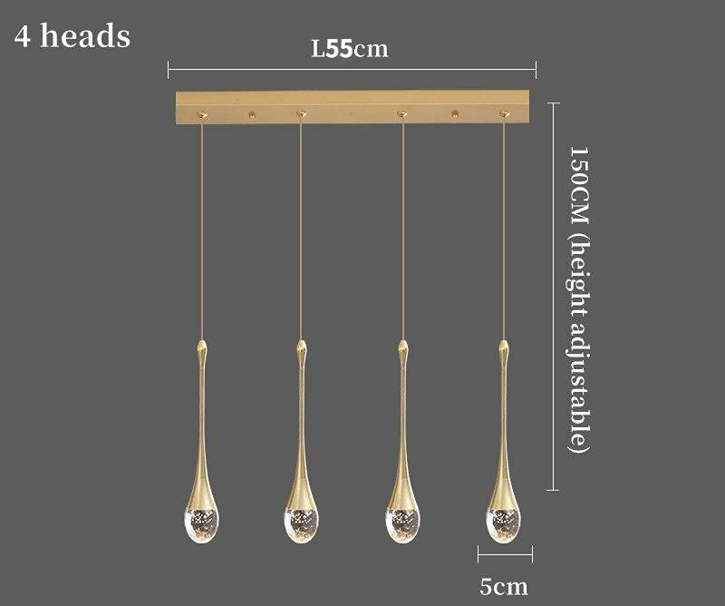 Dining Room Chandelier Modern Led Crystal Lamp Living Kitchen Island Hanging Lamp Creative Water Drop Black Lighting Fixture