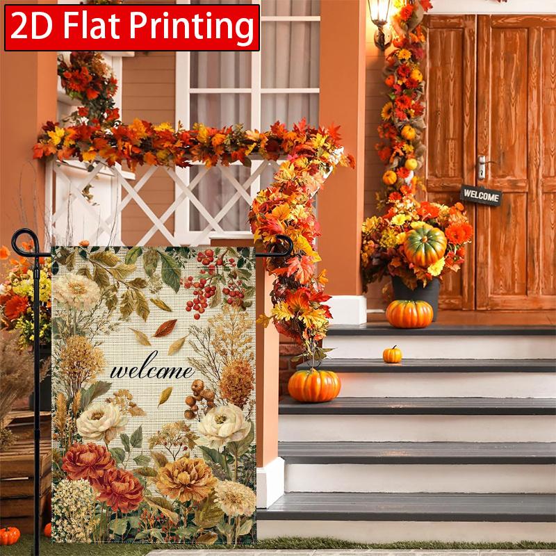 2D Flat, 2D Flat Thanksgiving Autumn Brown Daisy Flowers Welcome Garden Flag_4-28x40 Inch Outdoor Garden Flag Double-sided Home Decoration Courtyard D
