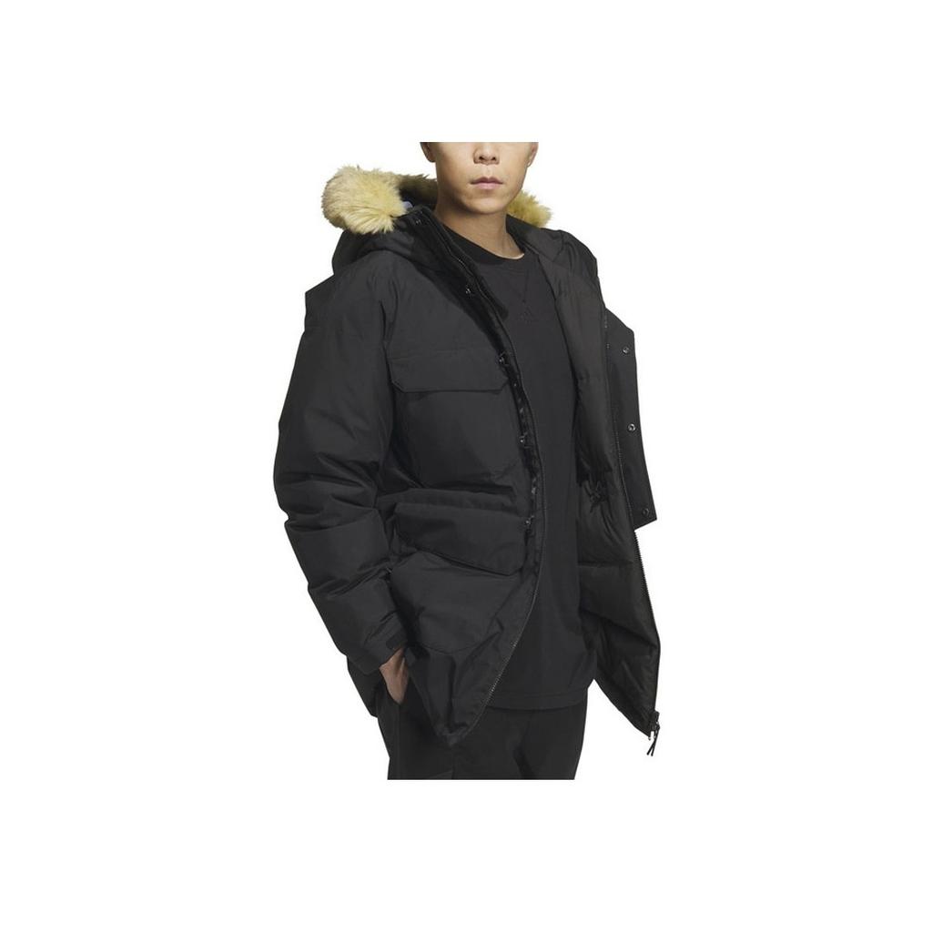Adidas Solid Color Warm Windproof Casual Sports Hooded Down Jacket Men Outerwear Black IS0366