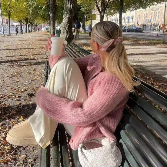 Женский свитер, пальто, круглый вырез, длинный рукав, однотонный кардиган на пуговицах, свитер, толстая теплая трикотажная верхняя одежда