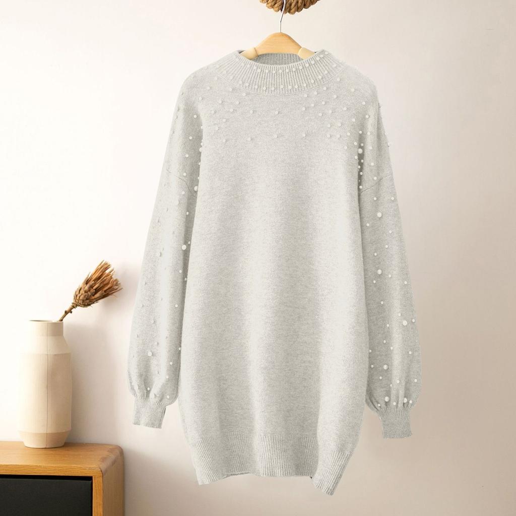 Women's New Sweater Long-Sleeved Pearl Dress Casual Top