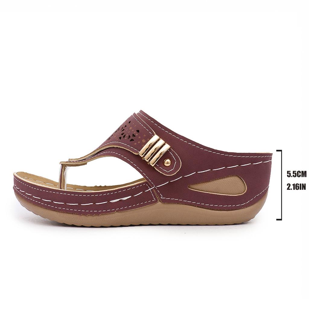 European and American large-size solid color 2025 summer new round head thick bottom fashion hollow outer wear flip-flop sandals women