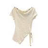 Irregular straps diagonal collar T-shirt women's sweet and spicy style slim-fitting short-sleeved summer fungus edge one-word off-the-shoulder top