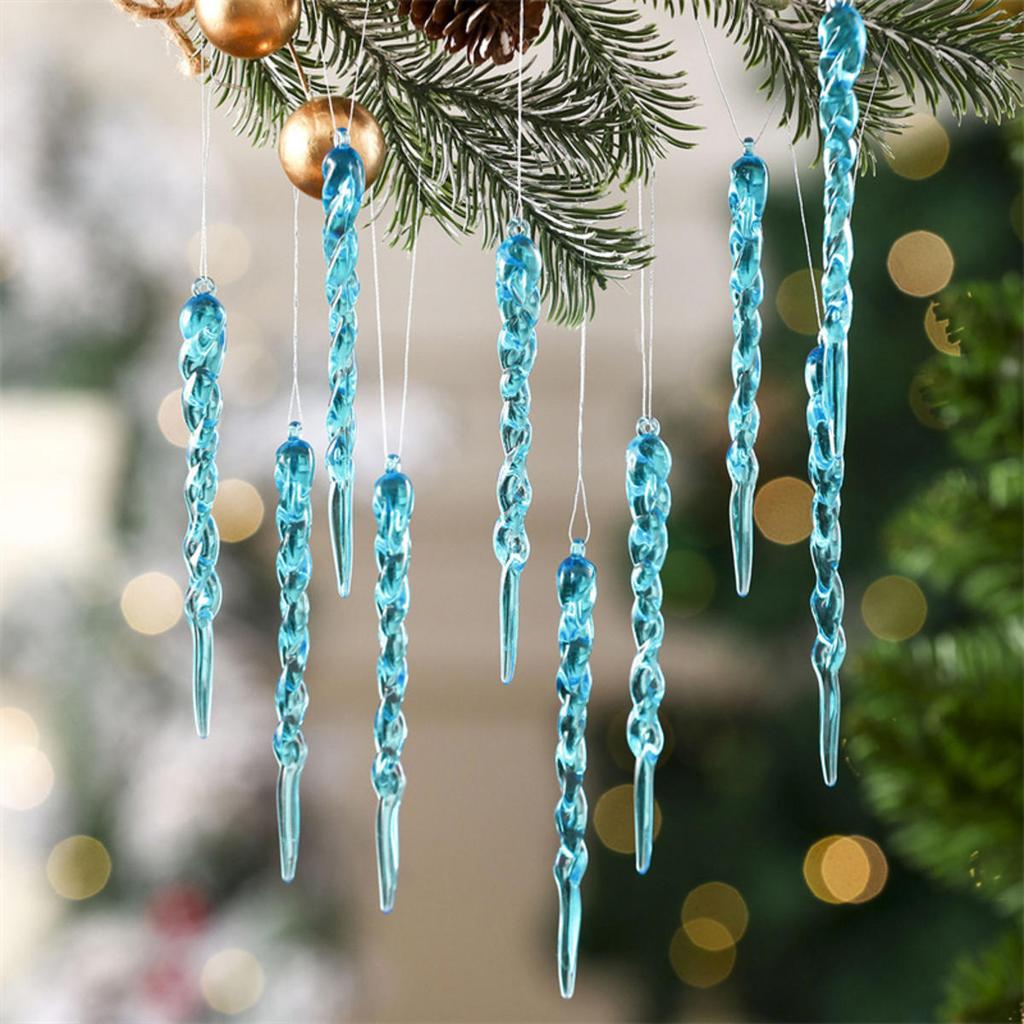 Sparkling Crystal Icicle Clear Glass Christmas Tree Ornaments Xmas Hanging Decorations Holiday Party New Year Festive Home Decor