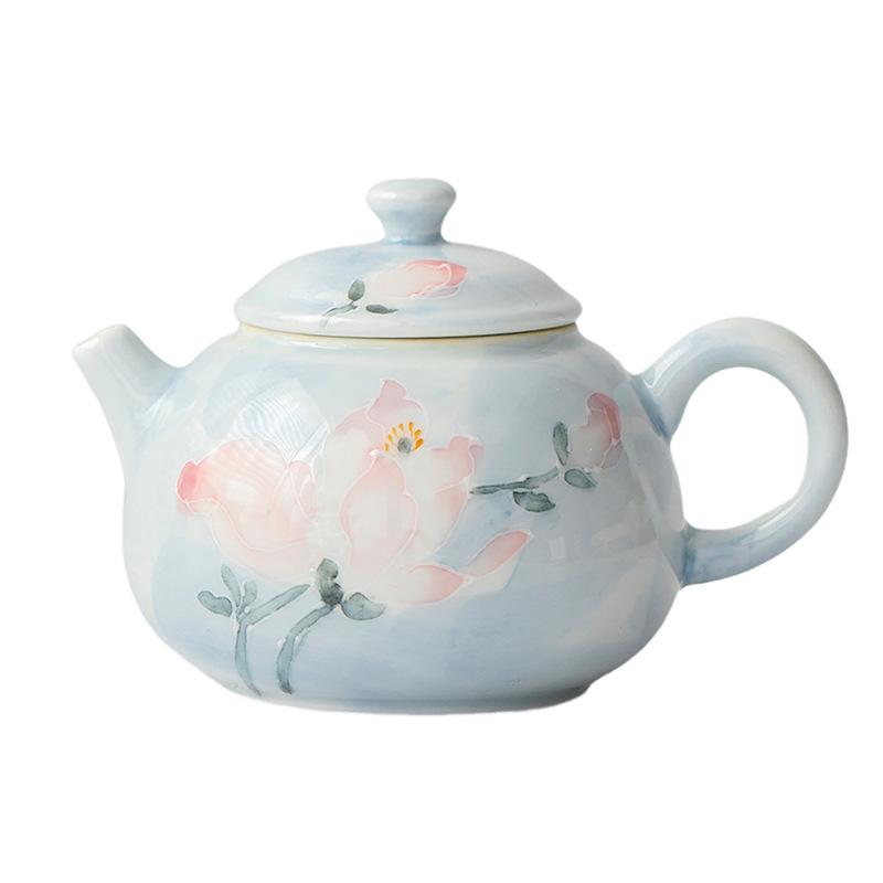Hand Painted Magnolia Ceramic Tea Pot Under Glaze Gongfu Tea Set Elegant Chinese Style Teapot For Home Office Decor
