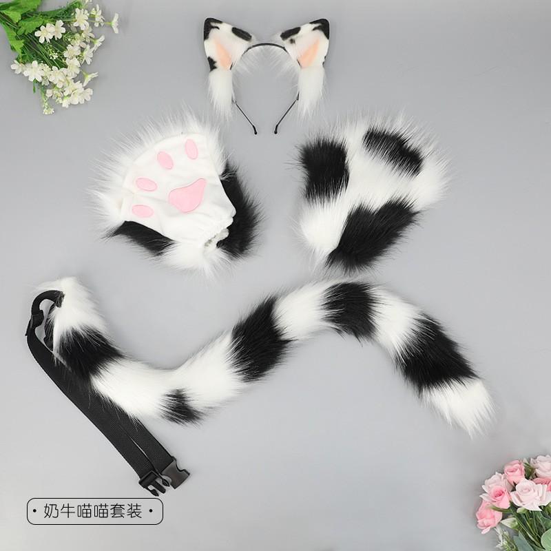 Anime Cosplay Cat Ears Headband Tail Set Paw Gloves Plush Kawaii Costume Accessory Conventions