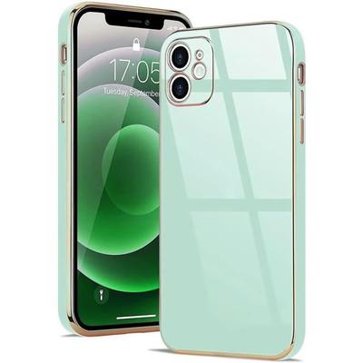 Coque De Protection - E.F.CONNECTION - Pour iPhone 12 - Turquoise - Bordure Or - Antichoc