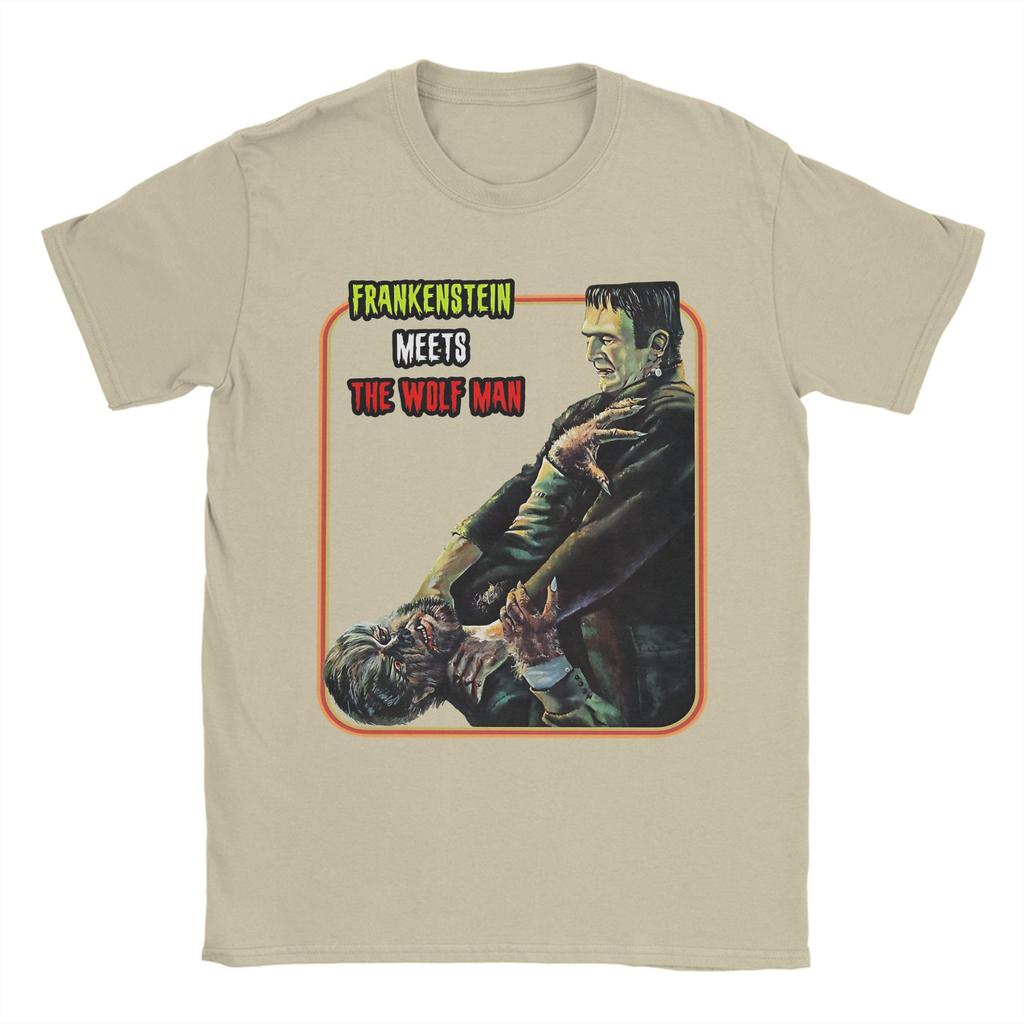 Vintage Frankenstein Meets the Wolfman T Shirt Unisex Cotton Short Sleeve  O-neck Summer Clothing