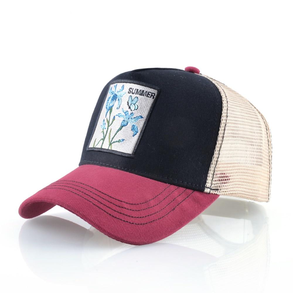 Snapback Hats For Men Women Summer Breathable Mesh Baseball Cap Outdoor Sun Flower Embroidery Hat