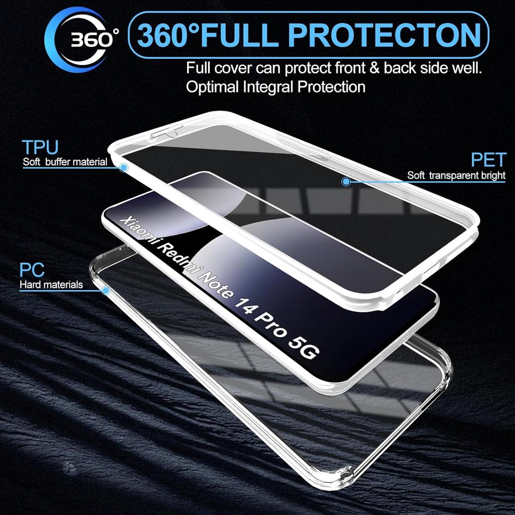 Чехол для Xiaomi Redmi Poco Samsung Galaxy , Прозрачный 360-градусный всесторонний защитный чехол со встроенной защитной пленкой для экрана